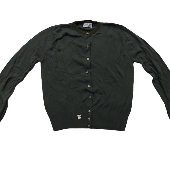 Vintage 1940s-1950s Dark Army Green Long Sleeve Knit Cardigan Sweater - Picture 2 of 10